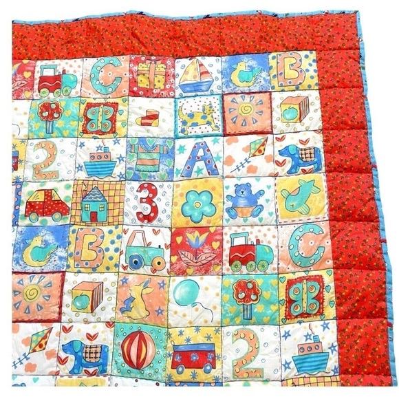 VTG handmade ABC 123 block baby quilt - Picture 3 of 10